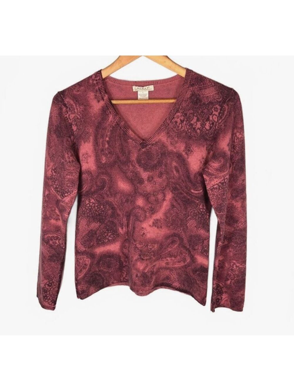Y2K Vintage Kenar 100% Cashmere Paisley VNeck Sweater Whimsigoth Dark Coquette L